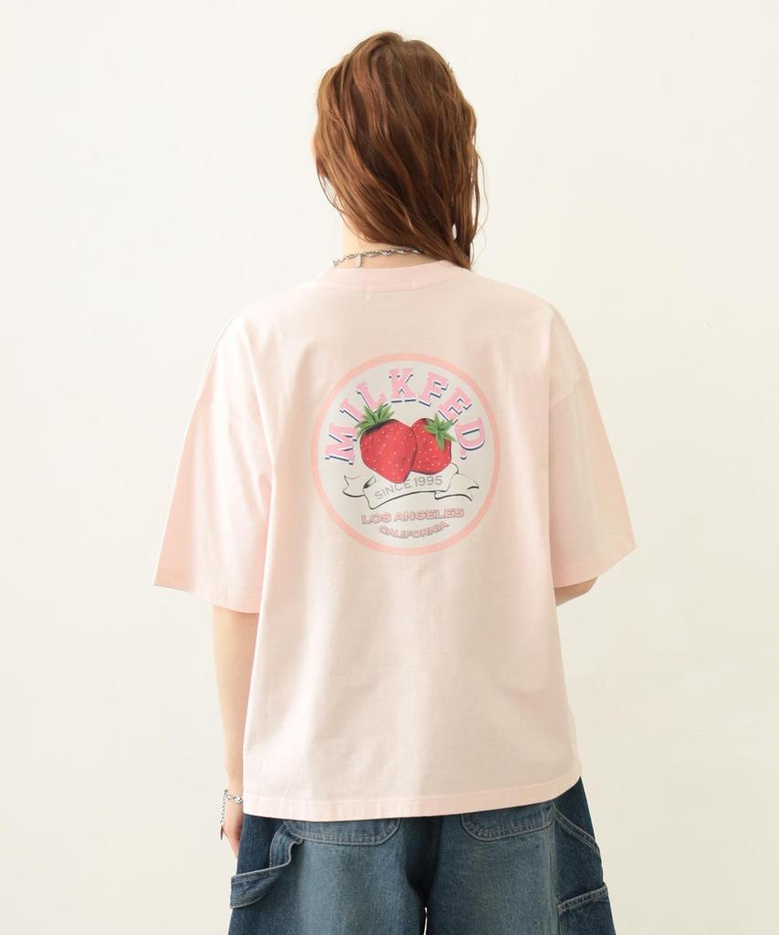 Milkfed Casual Circle Strawberry Logo Short Sleeve Tee in Pink Women's