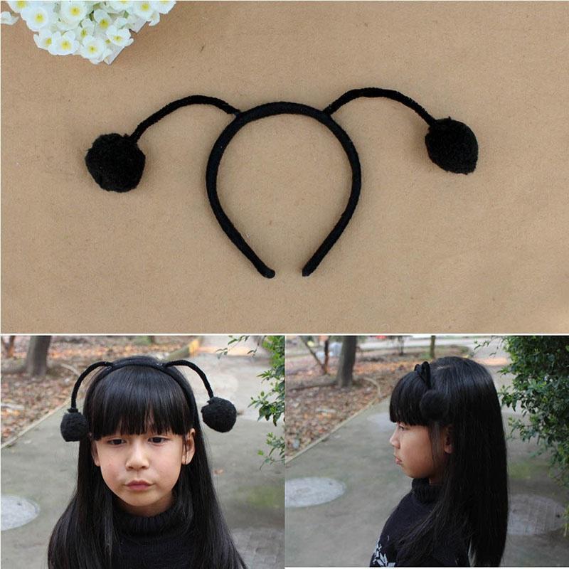 Kids Elf Ladybug Bee Furry Pom Ball Headband Hair Hoop Cosplay Costume Headwear Hair Clips for Girls Korean Accessories Headwear