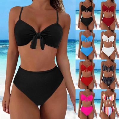 1Set Women's Split High-waisted Swimsuit Bow Bikini Beach Swimsuit