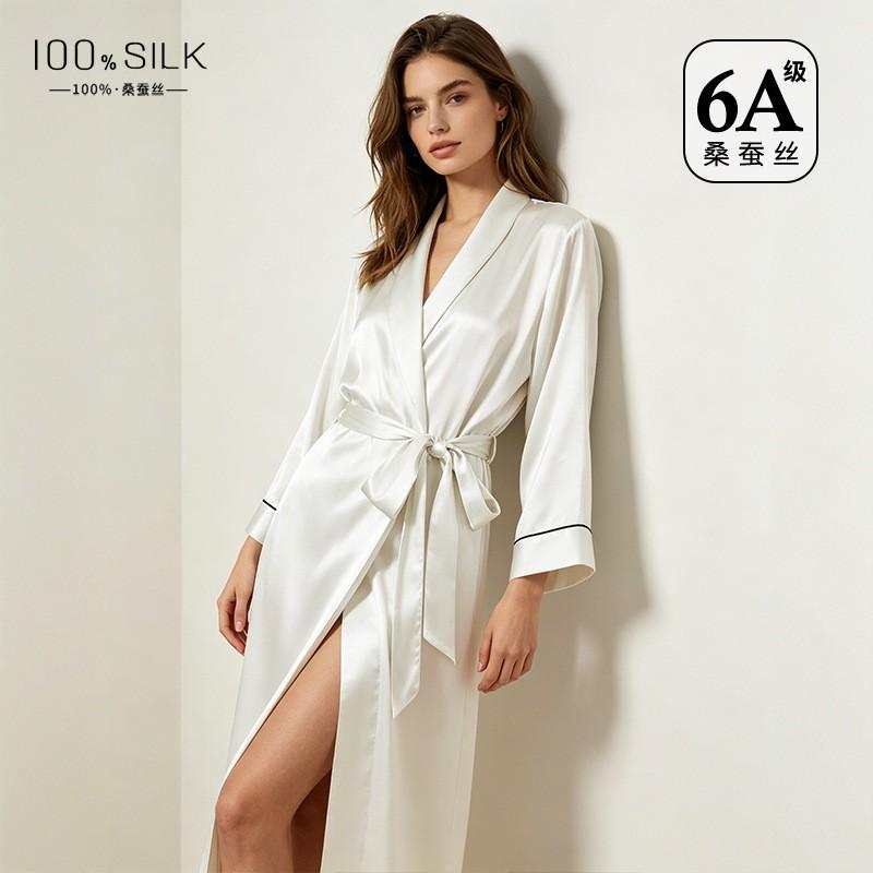 100% Pure Silk Womens Long Robe Lightweight Sleepwear Lounge Gown Home Fall Winter