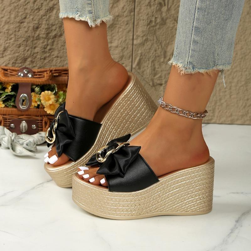 Slippers for Women Summer High Heel Slippers Designer Metal Buckle Slippers for Women Flip Flops 2025New Casual Platform Sandals