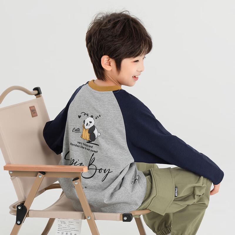 Duoduojia Boys  Pure Cotton Color-block Print Long Sleeve T-Shirt 120