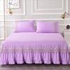 3pcs Bed Skirt Bedspread Pillowcase Ruffle Lace Anti Slip 1.8x2.0m Bed Cover Solid Colour Lace Mattress Dust Bedding Cover