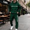 Men's Casual Letter Print Hooded Sweatshirt and Sweatpants Set, Lined Two Piece Outfit
