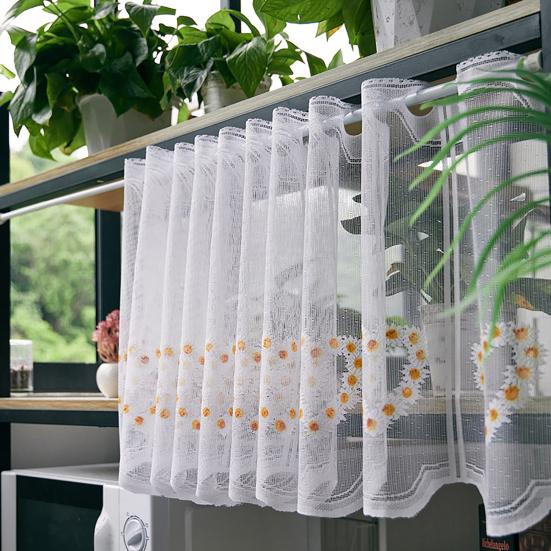 baizihuahu Lace Short Curtain, Half Windows French Style Hollow Gauze Sheer, Dustproof Curtain for Cabinets Bay