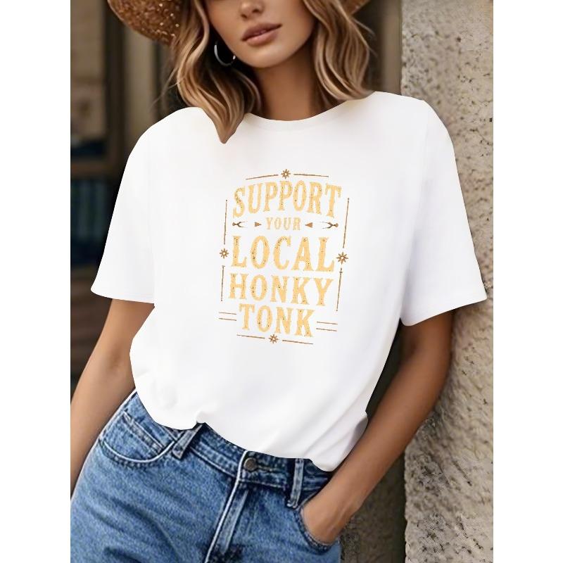 European sizes Women S Black  Support Your Local Honky Tonk  Graphic T-Shirt - Country Music Fan Apparel, Soft Breathable Tee for Concerts S