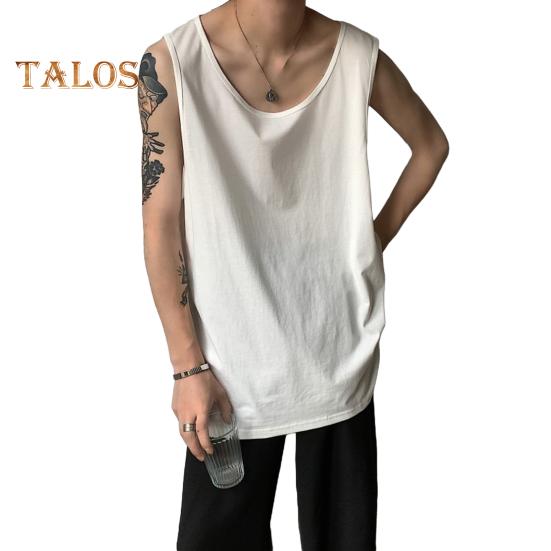 

Мужской жилет без рукавов с круглым вырезом, однотонный жилет свободного кроя, повседневный спортивный топ, уличная одежда, повседневная одежда XXL белый