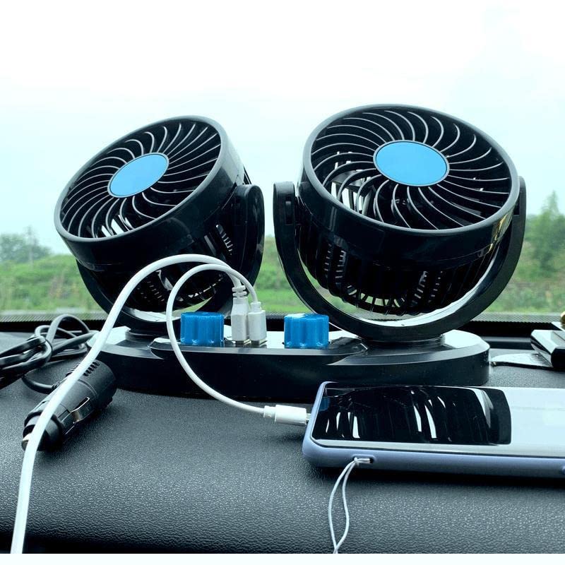 PORAXY Car Fan for Dash Boats, Car Fan, Console Electric Fan with USB Port, Individual Switch Specification, 12V, Air Flow Adjustment, Angle Adju