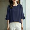 ZANZEA Camicetta casual da donna, girocollo, tinta unita, ampia, con maniche a 3/4