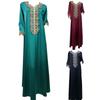 Ramadan Muslim Gold Embroidery Dresses Abayas Dubai Casual Kaftan Robe Ethnic Costumes with Long Sleeve for Womens