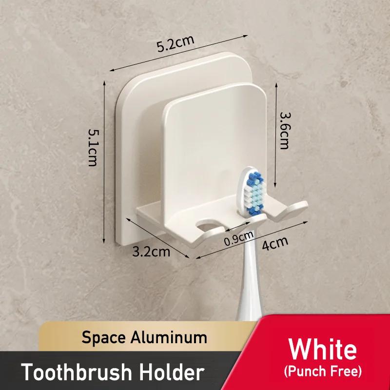Aluminum Toothbrush Holder Wall Mounted No Drill Sticky Organizer Rack Bathroom Punch Free Electric Tooth Brush Holder with Cup