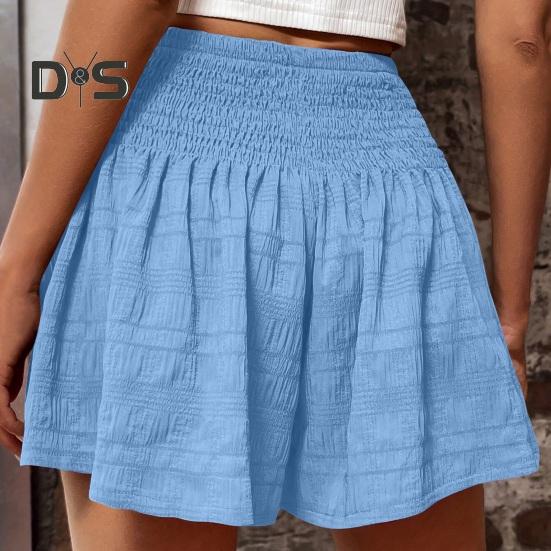 Pantalones cortos holgados de verano para mujer, cintura alta elástica, cordón ajustable, minifalda con volantes, pantalones cortos deportivos plisados y elásticos.