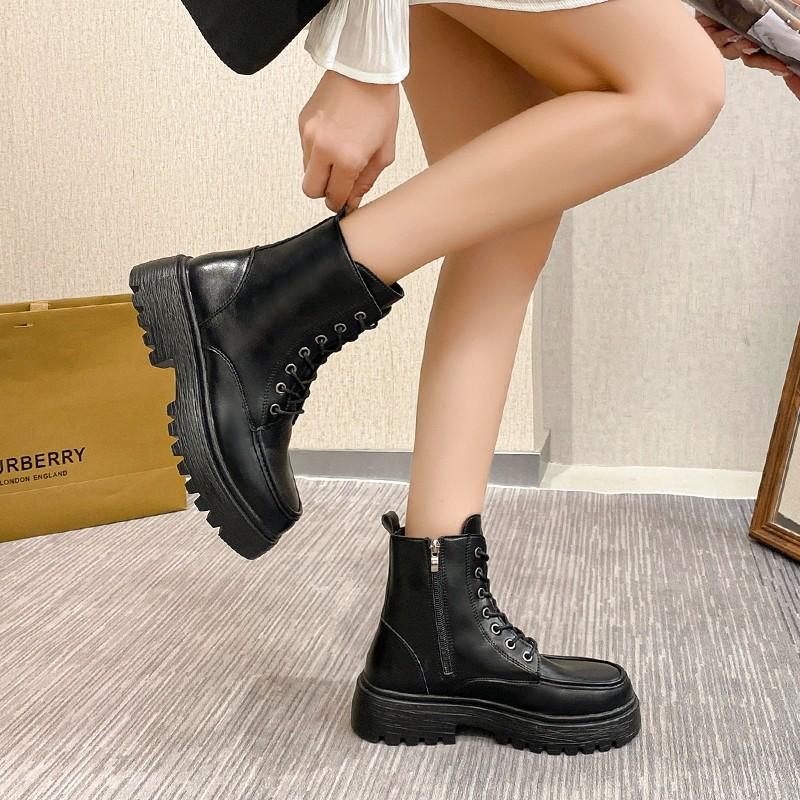 

Женские ботинки Мартин в британском стиле, новая весенне-осенняя мода, универсальные женские ботинки, легкие ботинки на толстой подошве, тонкие короткие ботинки, тренд 42 чёрный