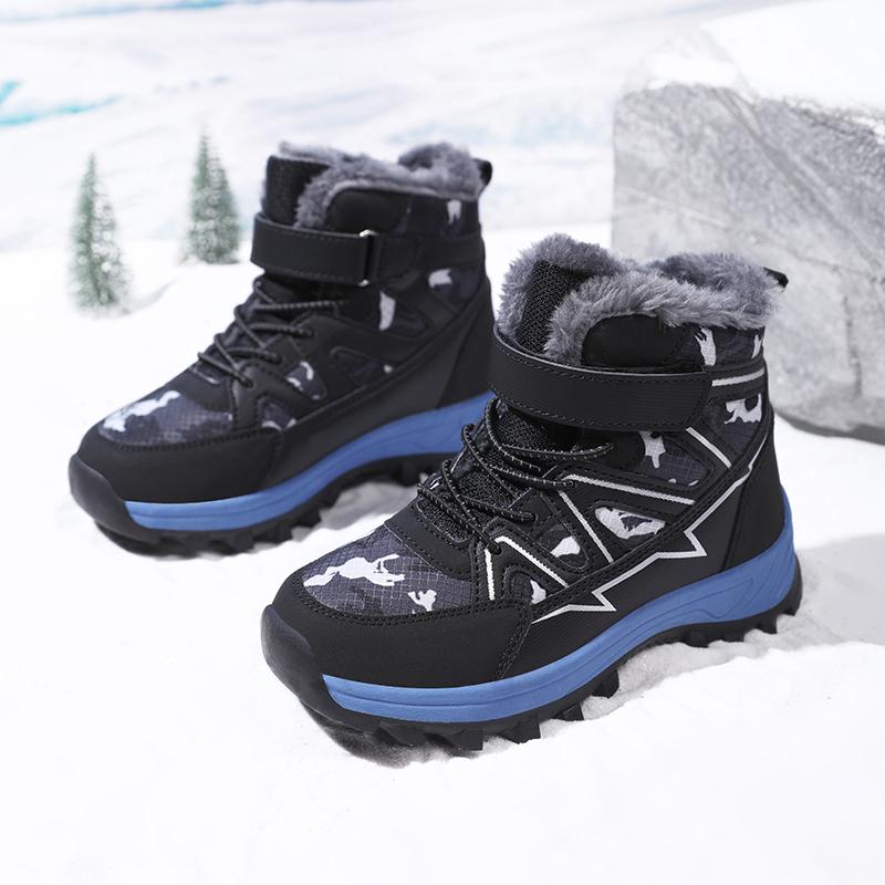 Crianças botas de neve quente crianças inverno sapatos de algodão antiderrapante neve ao ar livre quente botas de pelúcia alta superior quente calçado peludo à prova dwaterproof água tênis quentes