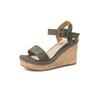 New Slope Heel One-word Buckle Suede Open-toed Sandals Waterproof Table Heightening Belt Buckle Europe and America