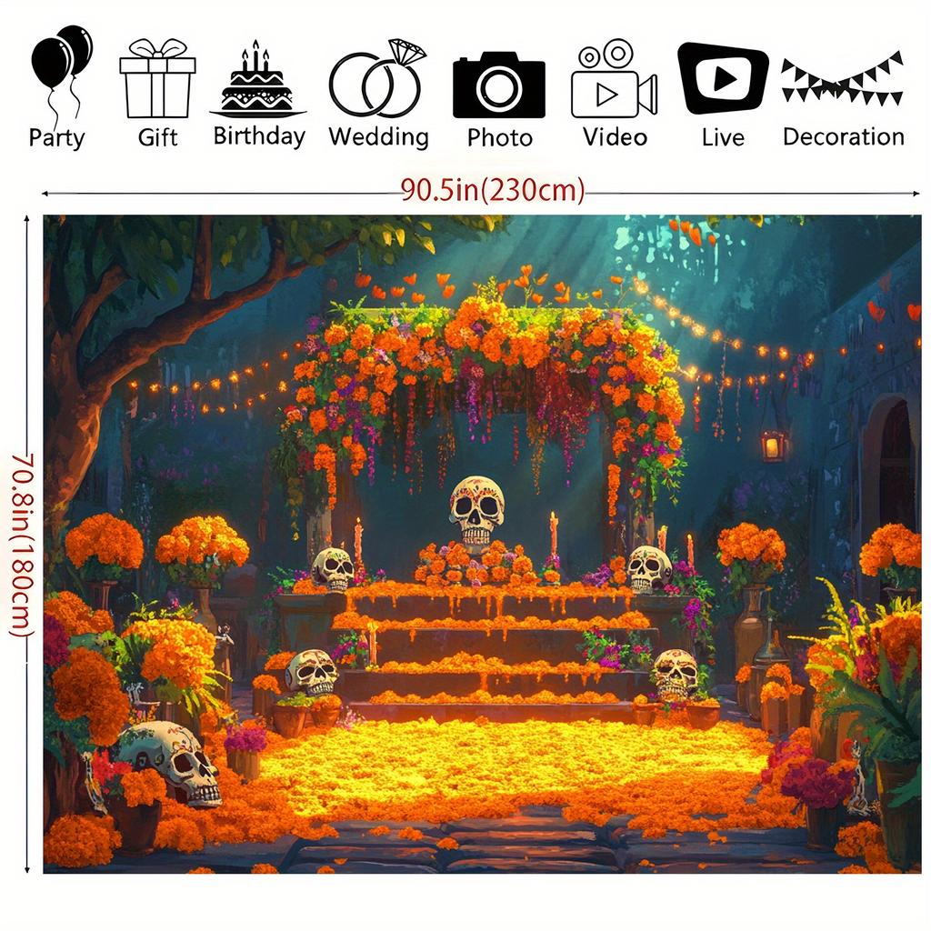 2D plane 1 piece 2D death skull sugar skull peanut flower offering altar flower theme background cloth