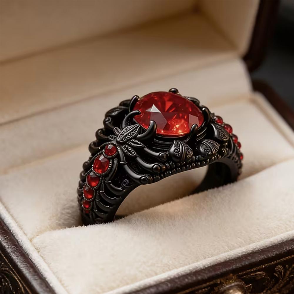 Anillo de Escorpión Chapado en Negro para Hombres Mujeres, Anillo Declaración Gótico con Cristal Rojo CZ, Joyería de Dedo Animal Vintage Punk, Biker Rock S