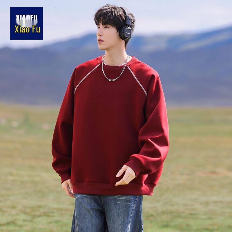 

Xiaofu Men s Solid Color Heavyweight Round Neck Sweatshirt M