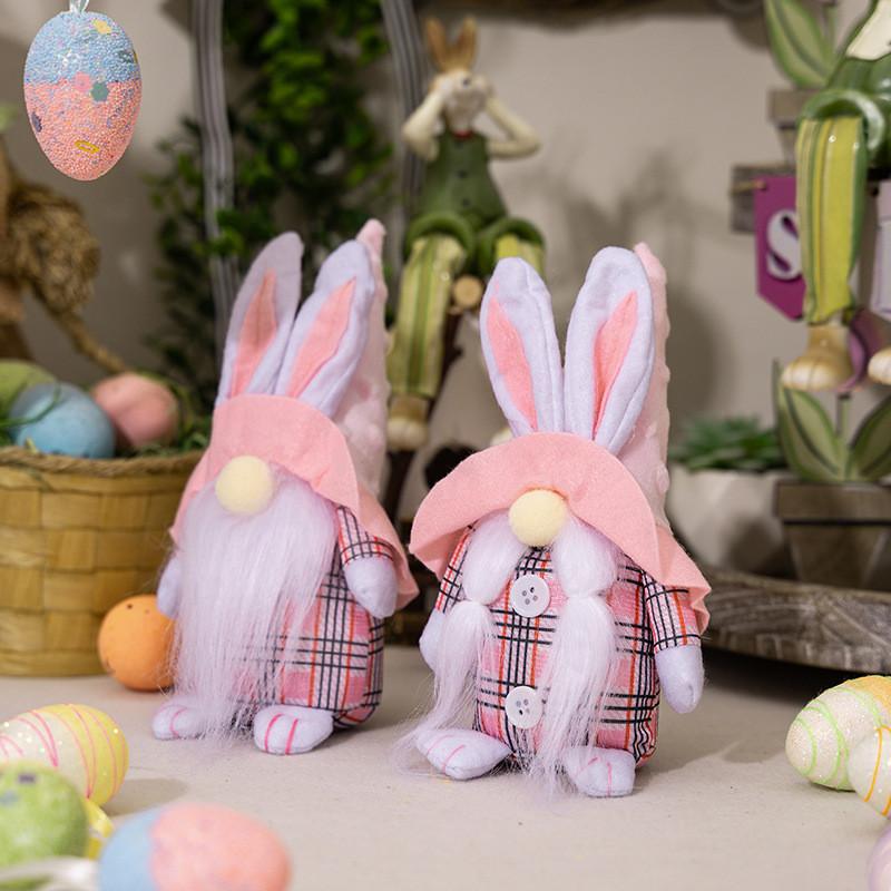 Pink Checkered Playful Easter Bunny Figurine Lovely Accent For Easter Celebrations And Decor