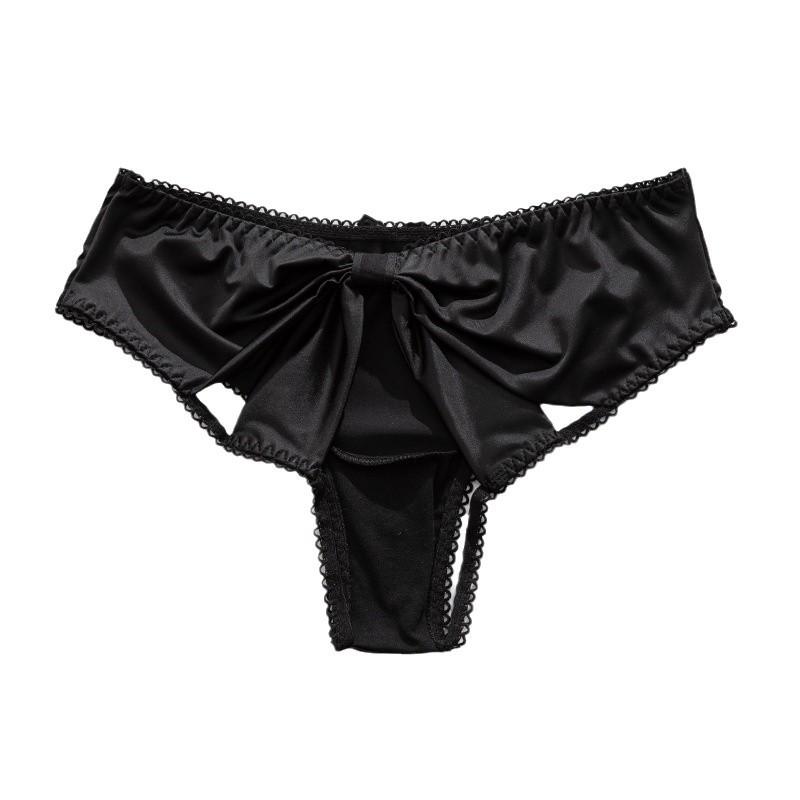 Women's Summer Silky Satin Bow Hollow Sexy Half Package Hip Low Waist Panties