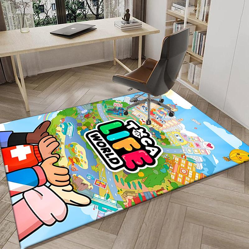 Toca Boca Spielfiguren im Gittermuster Teppich für das Büro, Stuhlunterlage, Dekorations Teppich Wohnzimmer Schlafzimmer Matte, Große Größe Fan Geschenke Weihnachtsgeschenke