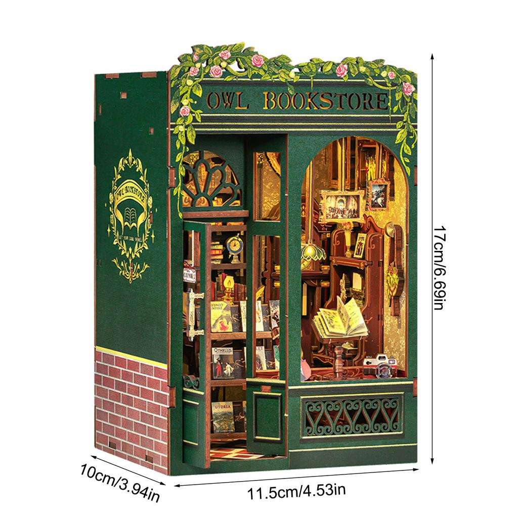 Creative 3D Wooden Bookstore Model Kits For Adult Teens Touch Control Lighting Decorative Desk Ornament Craft Gift