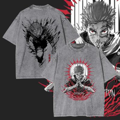 Manga Jujutsu Kaisen Itadori Yuji Tričko Vintage Prané Nadrozmerné Tričko Muži Ženy Oblečenie Ležérne Bavlnené Krátke Rukávy Tričká