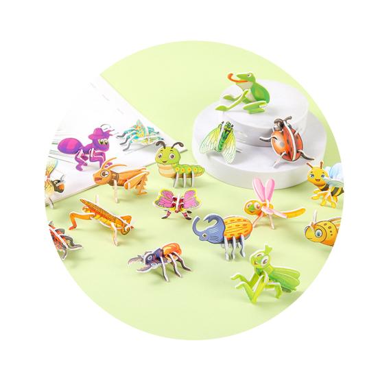30Pcs DIY 3D Puzzle Set Insect Dinosaur Animal Letter Puzzle Assembly Activity Game Kids Educational Jigsaw Toy Classroom Prizes Party Favors