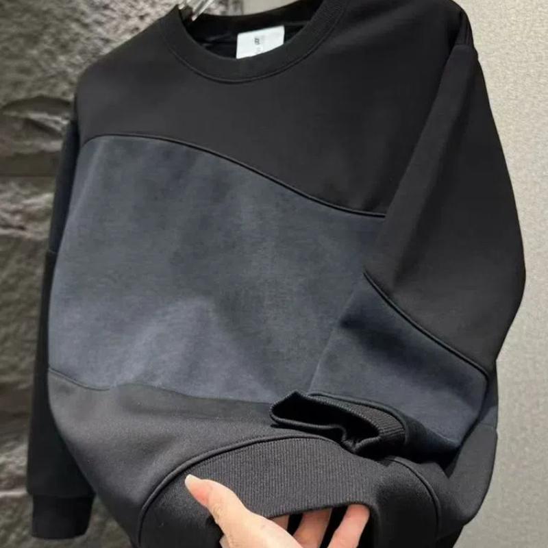 

Модный тренд осень-зима толстовки мужские с О-образным вырезом градиентные цвета тай-дай пэчворк плюс бархат утолщенные длинные рукава свободные топы XXXL чёрный