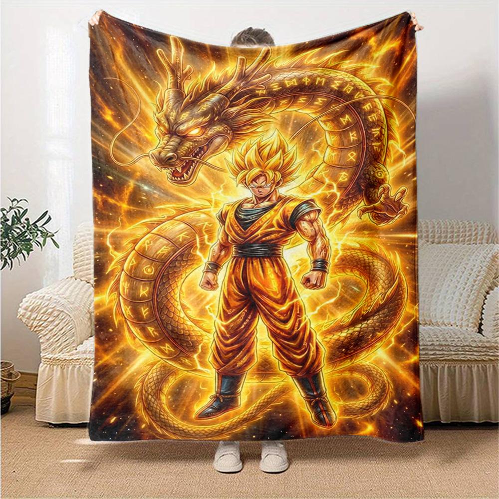 Goku Anime Print Flannel Blanket High Quality Warm Comfortable Cover for All Seasons Perfect for Gifts Home Decor
