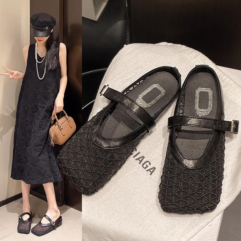Flat-bottomed French bag head, half slippers, outer wear women's shoes, new mesh breathable and comfortable soft-soled sandals in summer 2025