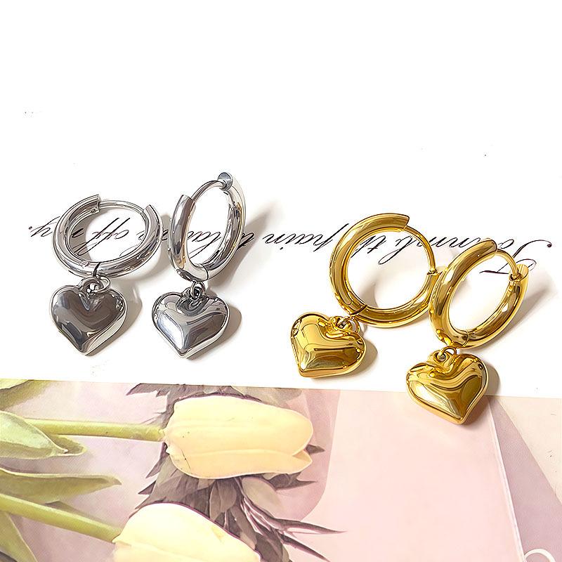 European 316 Stainless Steel Heart Pendant Earrings: Fashionable, Trendy, Versatile Studs & Hoops for Women.