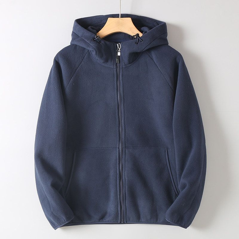 Original Export Surplus Fleece-Lined Thickened Warm Hooded Sweatshirt for Men, Autumn and Winter Sports Casual Fleece Jacket