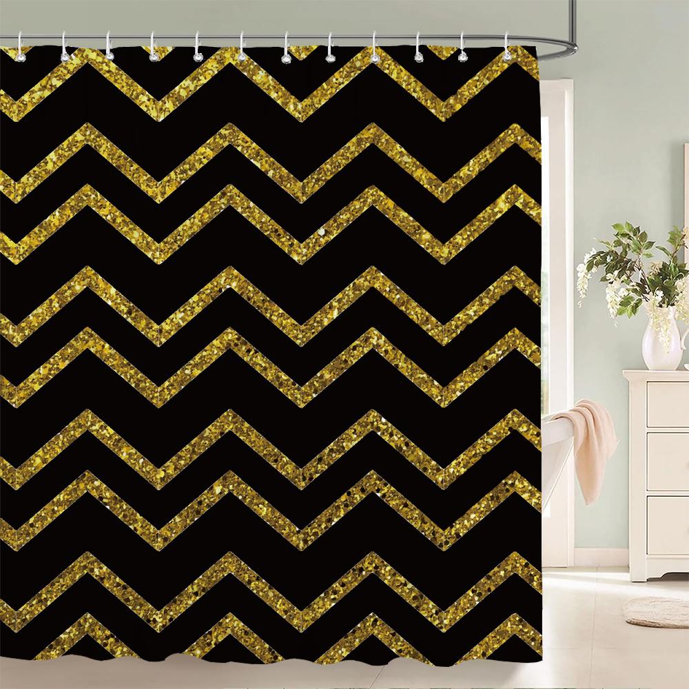 Modern Black And White Gold Star Pattern Print Shower Curtain With Hooks For Waterproof Durable Bathtub Curtains Bathroom Decor