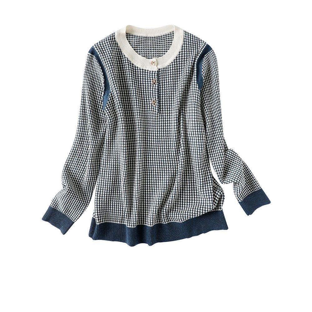 Autumn Vintage Houndstooth Print Simple Sweater Lady Elegant Fashion Korean Style Pullover All-match Casual Top Women