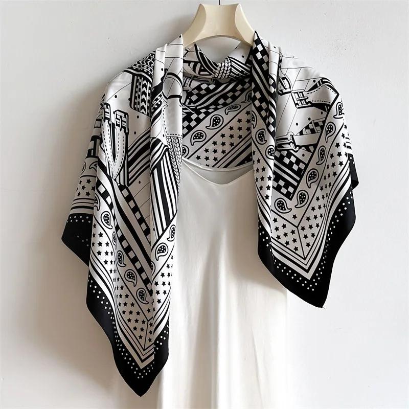 2025 90*90cm Printed Square Scarf Thin Breathable Sunscreen Shawl Casual Outdoor Windproof Head Wrap for Women Ribbon Headband