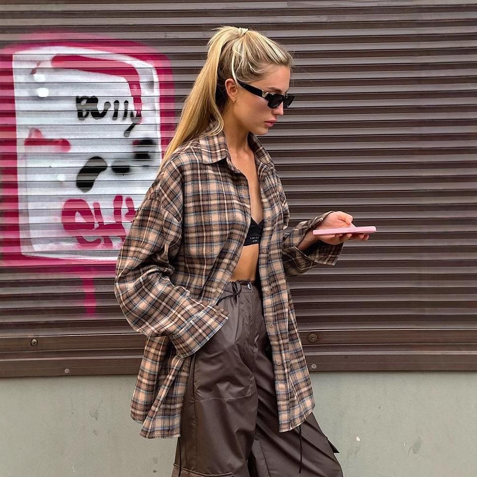 2024 Women's European Retro Plaid Long Shirt - Loose Fit