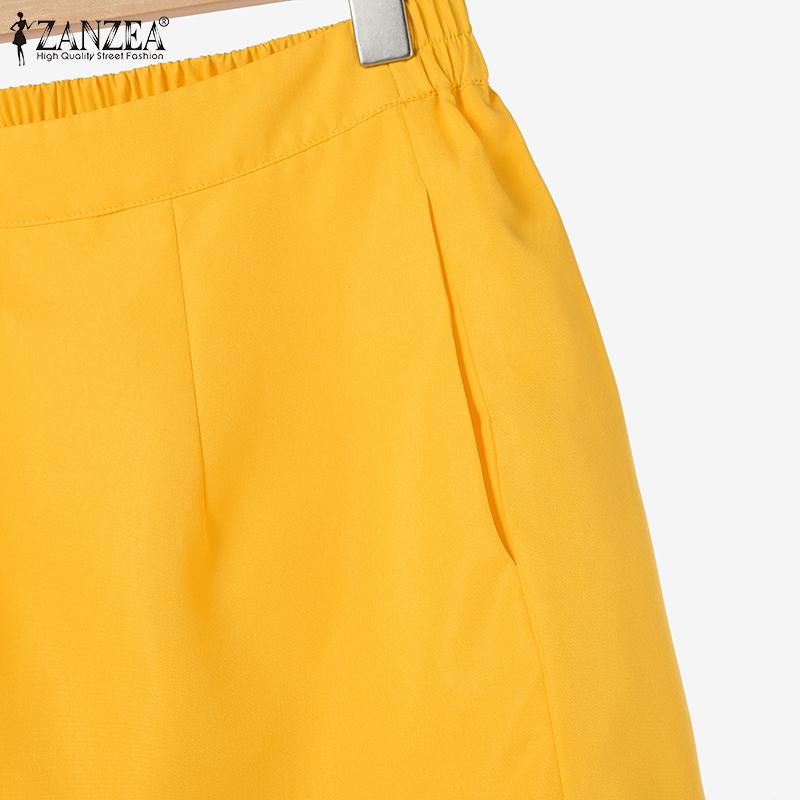 ZANZEA Ensemble deux pièces pour femmes, col rond, sans manches, poches à boutons, couleur unie, hauts et shorts amples, été