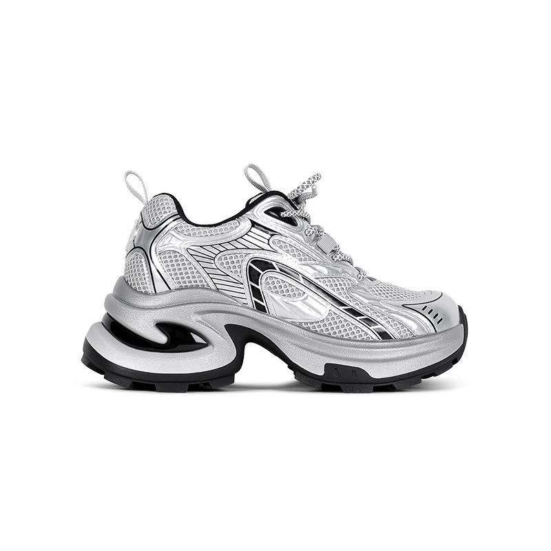 

Сияй~ Корейские нишевые универсальные кроссовки на толстой подошве, увеличивающие рост, женские 2025, новые сетчатые дышащие спортивные и повседневные туфли 40