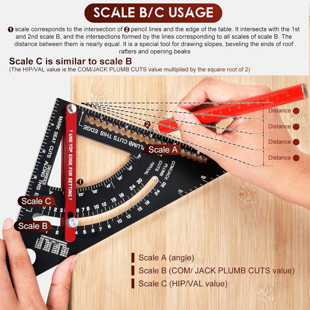 7 Inch Carpenter Square, Woodworking Triangle Ruler Set, CNC Aluminum Alloy Framing Square, Adjustable Angle Carpentry Triangle Ruler, Multifunction