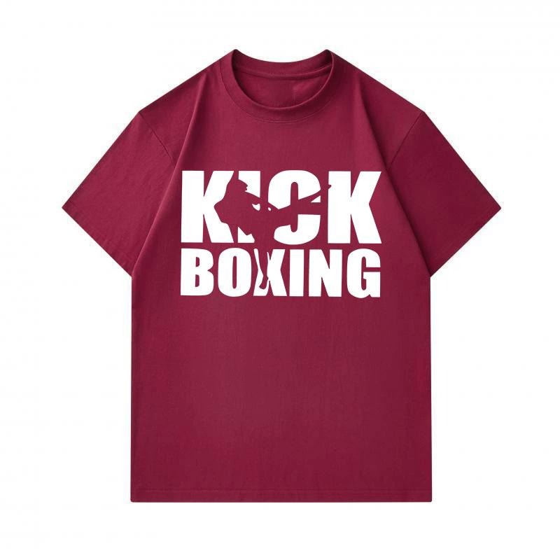 Men's 100% Cotton Crew Neck Short Sleeve T-Shirt, Casual Kick Boxing Themed Printed Graphic Tee, Comfortable Breathable Top for Daily Workout Training