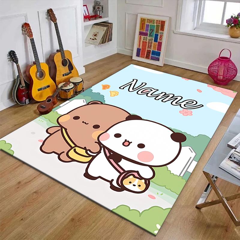 Custom Yier BuBu Bear Mat Personalized Name, Polyester Washable Indoor Entryway Rug, Gift for Christmas, Easter, Thanksgiving Day