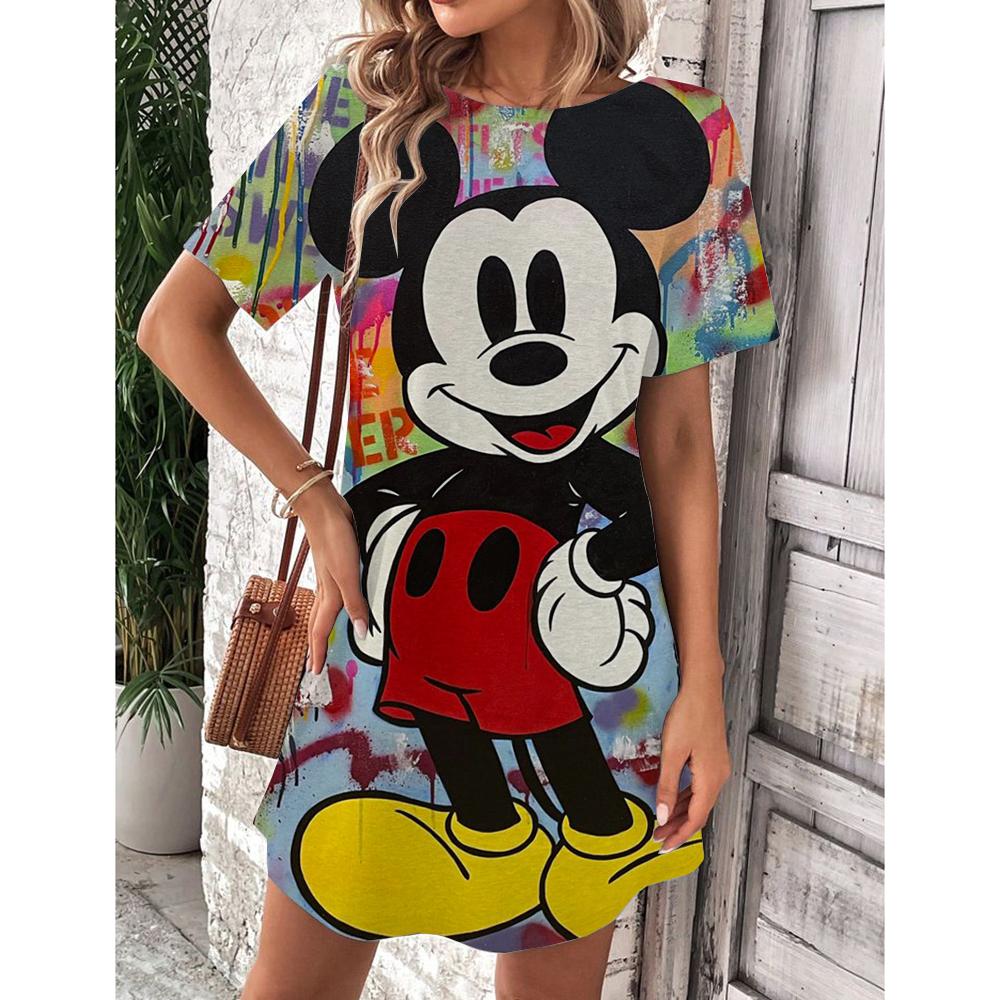 Vestito da Donna Scollo O Manica Corta Sexy Stampa Disney Topolino