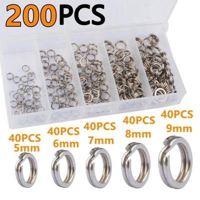 200/250 STKS Roestvrij Staal Vissen Splitringen Grote Treksterkte 5 Maten Vissen Lokaas Connector met Tackle Box Hoge Sterkte