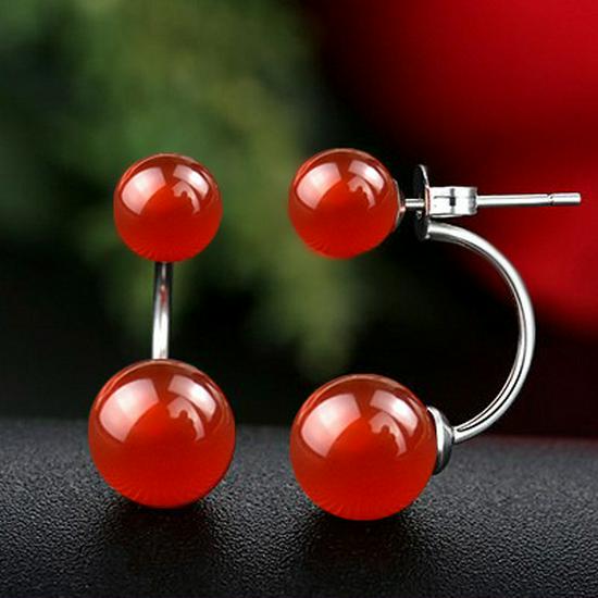Korean Style Black Pearl Agate Double Stud Earrings - Versatile  Fashionable Jewelry