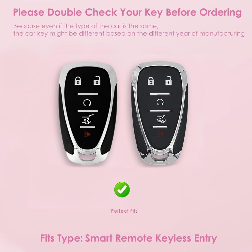 Compatiable with Chevy 5 Button Key Fob Cover with Diamond Bling Keychain, Car Accessories Keys Shell TPU for Chevrolet Equinox Malibu Camaro