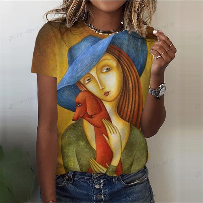 Classic Girls Face Painting 3D Graphic Tee Fashion Floral Print T Shirts For Woman Girl Street Harajuku Colorful Tshirt Tops