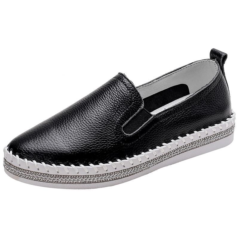 Fashion Women Platform Flats shoes Casual female Genuine Leather Walking flats Loafers for women White crystal Comfort Vacation shoes