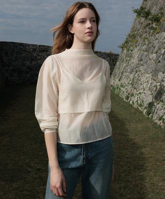 DEHEVE High-Neck Bustier Blouse [Butter]