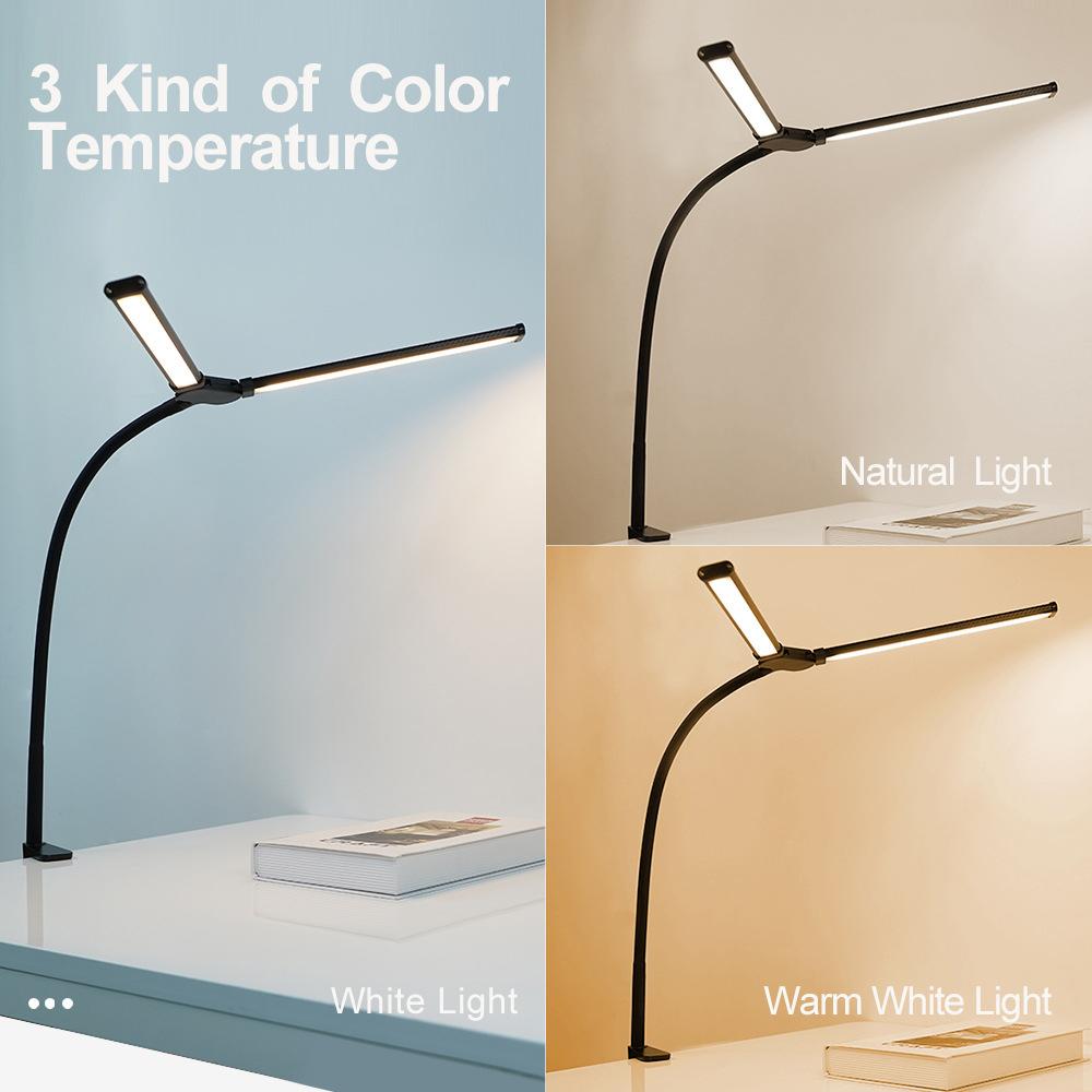 2-Headed LED Desk Lamp for Office Home Eye-Caring Architect Lamp with Clamp USB 3 Color Flexible Adjustable Lighting Table Lamp
